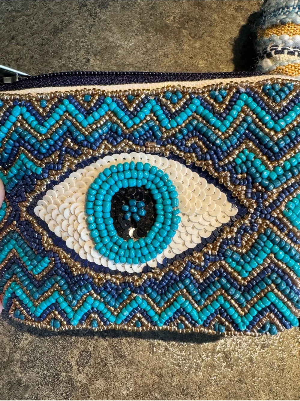 America Beyond Beaded Evil Eye Large Beach Tote with Coin Purse Grecian Nights